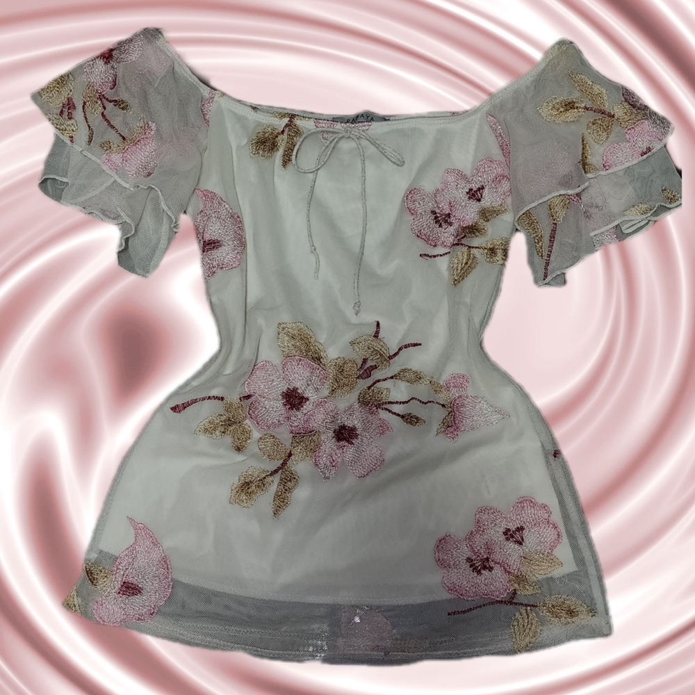 💌SOLD💌 Papaya Floral Embroidered off-the-shoulder Blouse